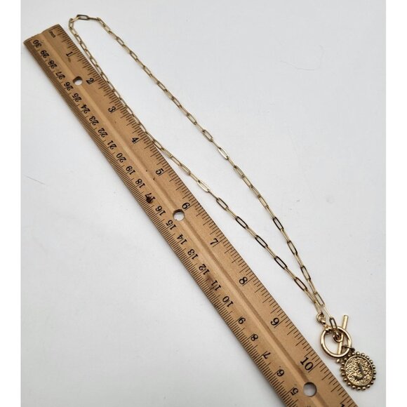 Women's Initial Necklace Gold Plated Paperclip Link Chain Necklace Coin Letter " - Picture 5 of 7